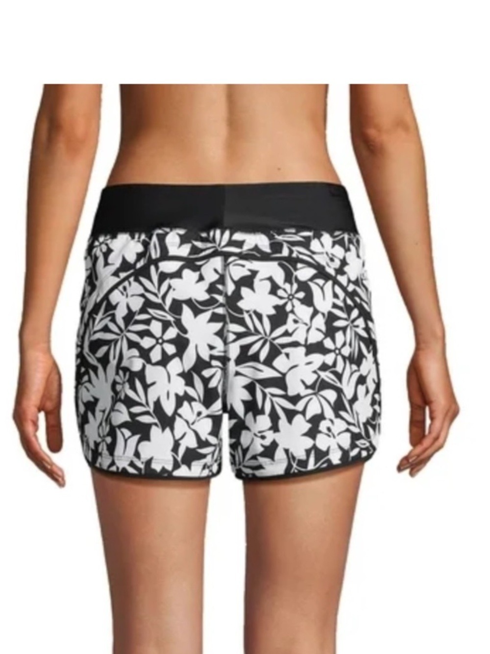 Lands’ End Women’s Quick Dry Swim board Shorts black white tropical print 18 - Picture 8 of 12